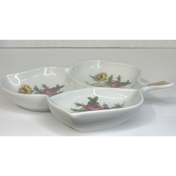 Vintage Old Nuremberg Bavaria Germany 3 Section Leaf Floral Porcelain Dish - Picture 5 of 8